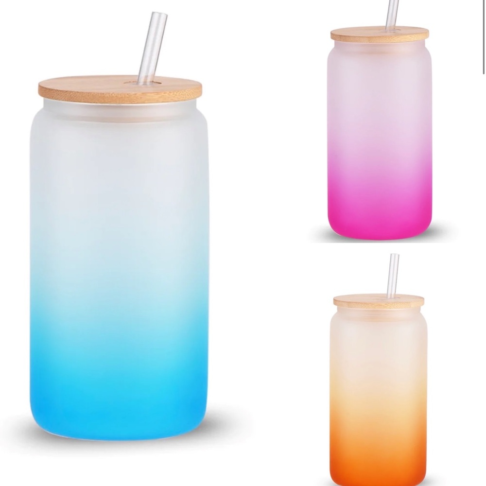 Glass Cup with Lid & Straws